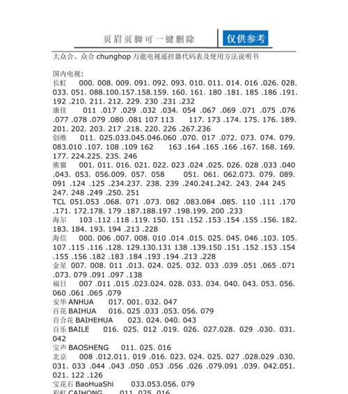 万能空调遥控器代码表大全（快速找到正确的代码）  第1张