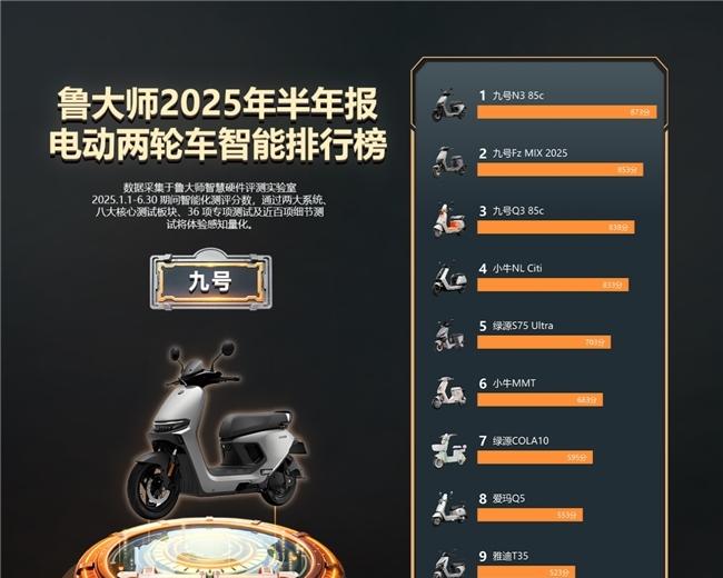 鲁大师2025半年报电动车智能排行：九号双冠领跑，绿源爱玛智能体验升级  第2张