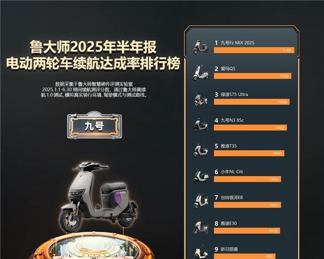 鲁大师2025半年报电动车智能排行：九号双冠领跑，绿源爱玛智能体验升级  第4张